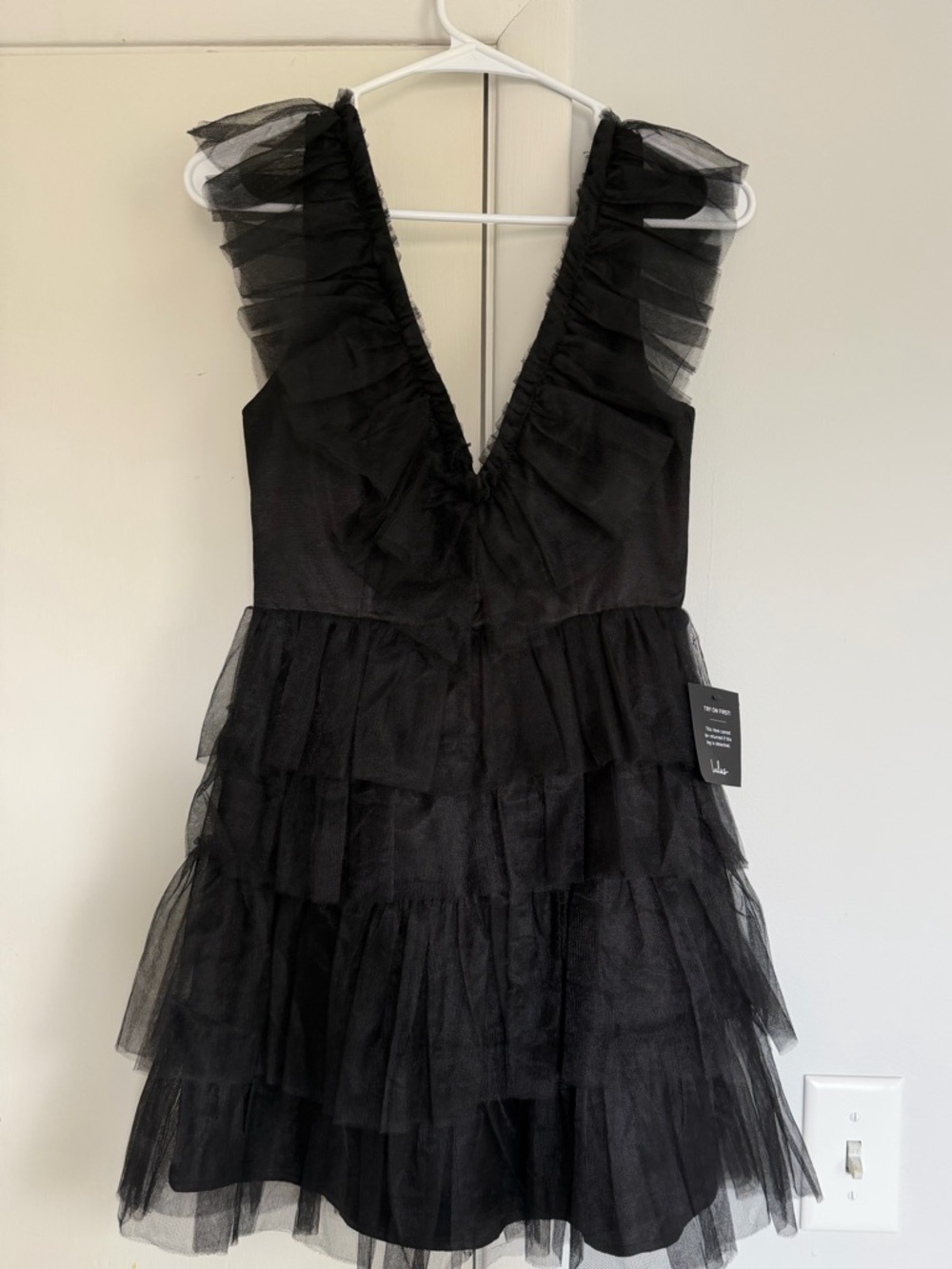 Lulu's Black Tiered Ruffle V-Neck Mini Dress - Picture 4 of 4